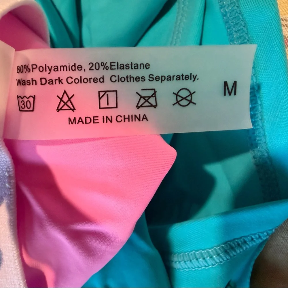 Girls Size M Teal, blue and pink‎ Swimwear One piece with shorts NEW
